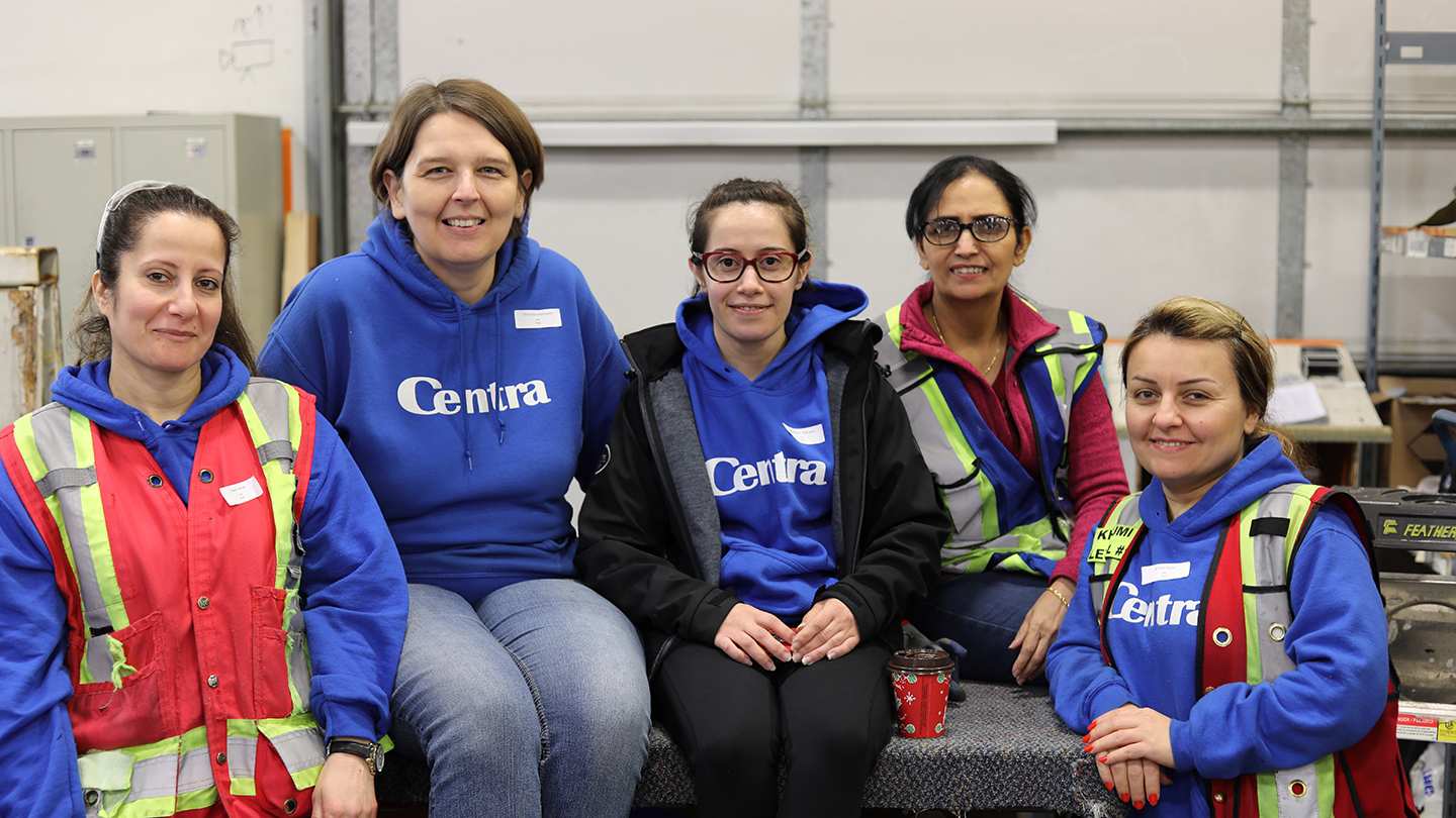 Centra Windows Manufacturing team with safety vests at Langley manufacturing plant