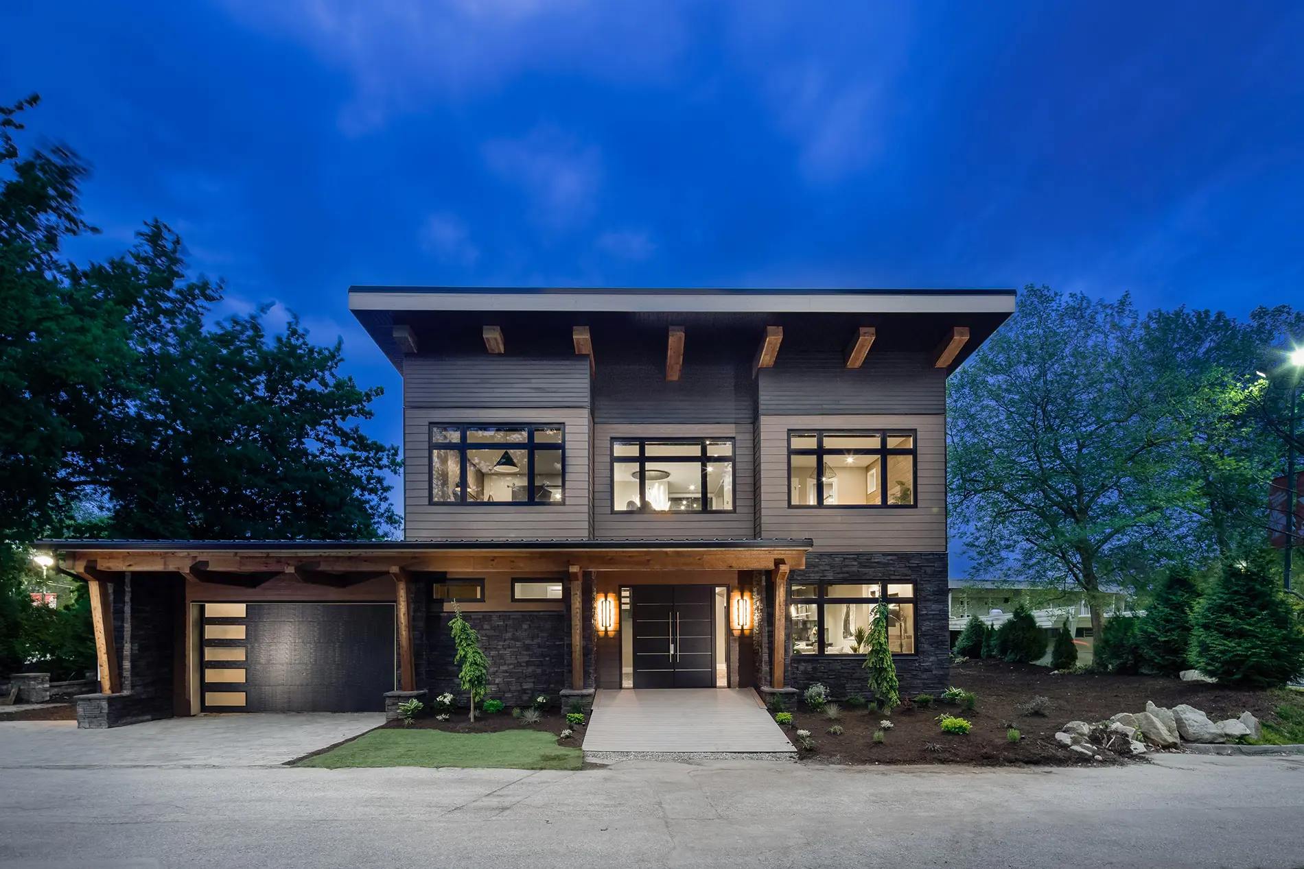 Modern west coast contemporary style home with black Centra vinyl windows in Vancouver